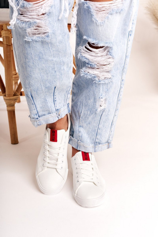 Tenisky z prírodnej kože s ozdobnými pruhmi BIG STAR DD274685 bielej farby