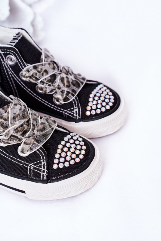 Detská voľnočasová obuv s trblietavými očkami v čiernej farbe Smile Detská voľnočasová obuv s trblietavými očkami v čiernej farbe Smile