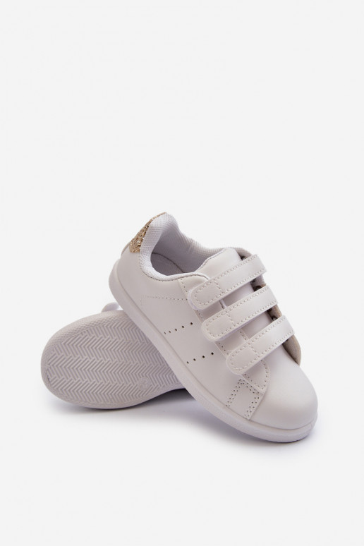 Detské tenisky so zapínaním na zapínanie Bielo-zlatá farba Cute Girl Detské tenisky so zapínaním na zapínanie Bielo-zlatá farba Cute Girl