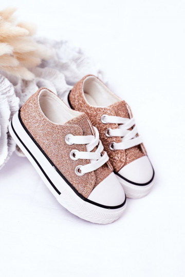 Detské voľnočasové topánky s trblietkami vo farbe ružového zlata Bling-Bling