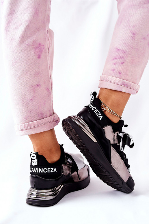 Športový štýl topánky Tenisky model topánky Čierna a strieborná farba Dexla Športový štýl topánky Tenisky model topánky Čierna a strieborná farba Dexla