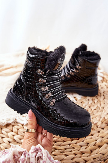 Detské zateplené čižmy s kožušinkou vo vnútri Čierna farba Doreen 2