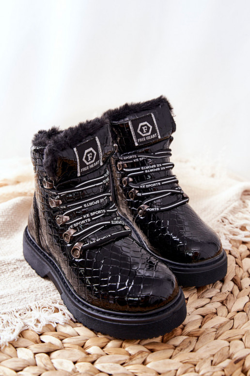 Detské zateplené čižmy s kožušinkou vo vnútri Čierna farba Doreen