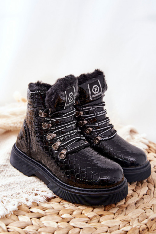 Detské zateplené čižmy s kožušinkou vo vnútri Čierna farba Doreen