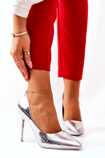 strieborné vysoké podpätky s hadím vzorom Tissoria