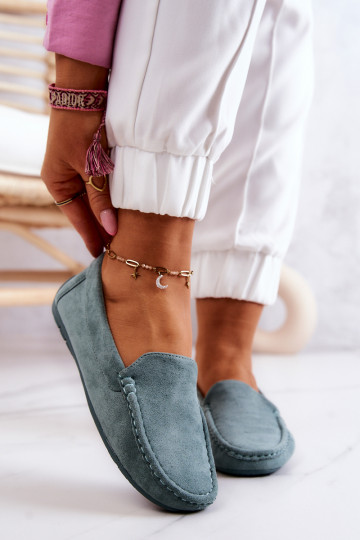 Semišové mokasíny mentolovej farby Morreno