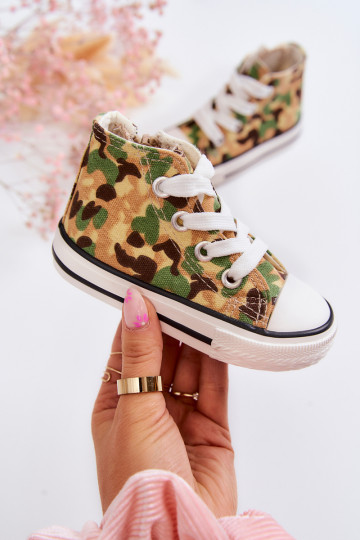 Detská voľnočasová obuv na podrážke so zipsom béžovo-zelená Filemon