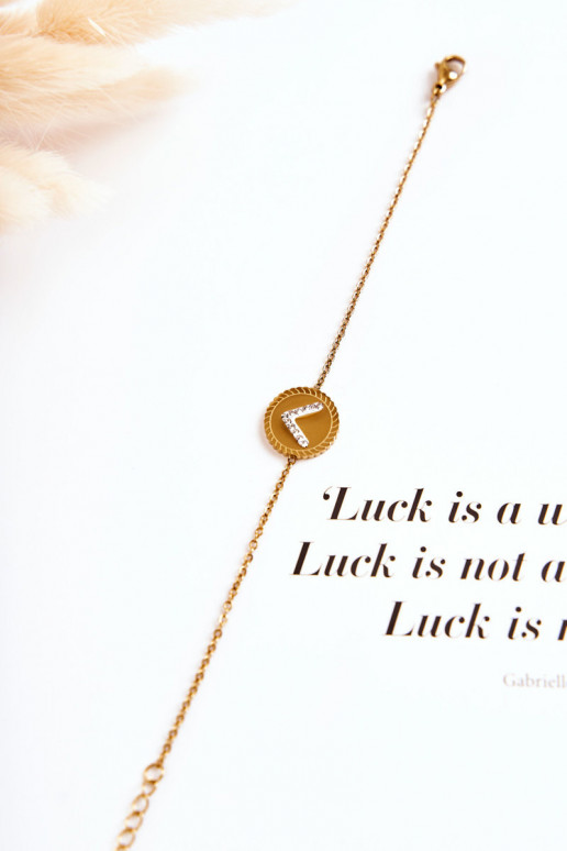 Dámsky náramok s ornamentami a zirkónovými očkami v zlatej farbe Dámsky náramok s ornamentami a zirkónovými očkami v zlatej farbe