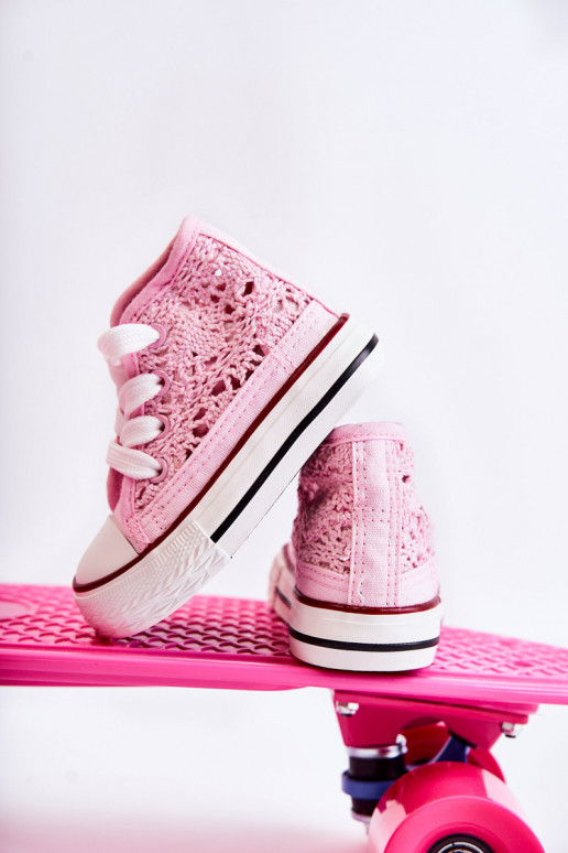 Detská voľnočasová obuv na podpätku ružovej farby Mona