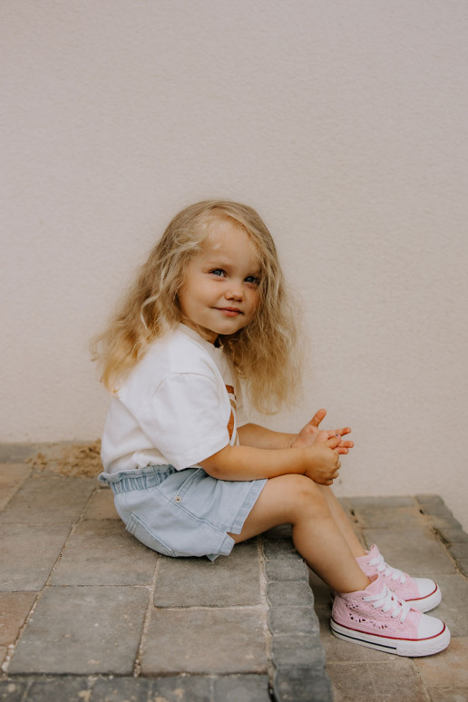 Detská voľnočasová obuv na podpätku ružovej farby Mona