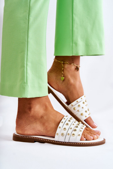 Kožené papuče s ornamentami v bielej farbe Brien