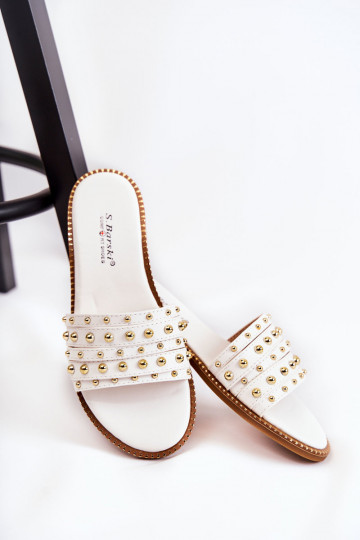 Kožené papuče s ornamentami v bielej farbe Brien 2