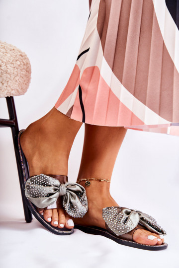 Štýlové gumené papuče so stuhami Čierna a šedá Meriden