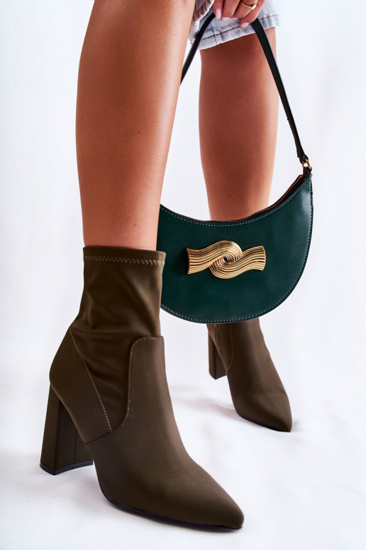 Látkové čižmy na podpätku v khaki farbe Amile Látkové čižmy na podpätku v khaki farbe Amile