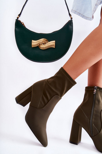 Látkové čižmy na podpätku v khaki farbe Amile 2