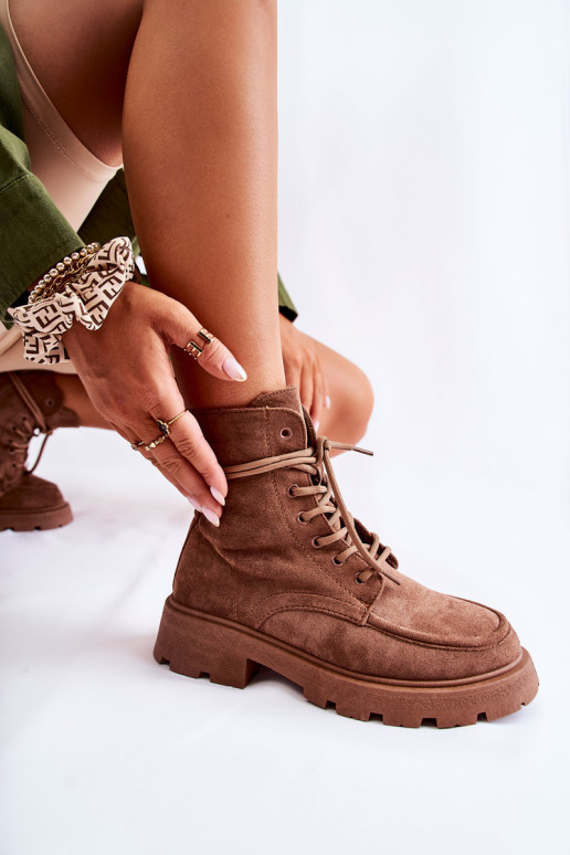 vyrobené zo semišu Hnedé čižmy s ramienkami Vanita