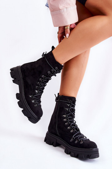 zateplené semišové masívne čižmy s ramienkami v čiernej farbe Pierre