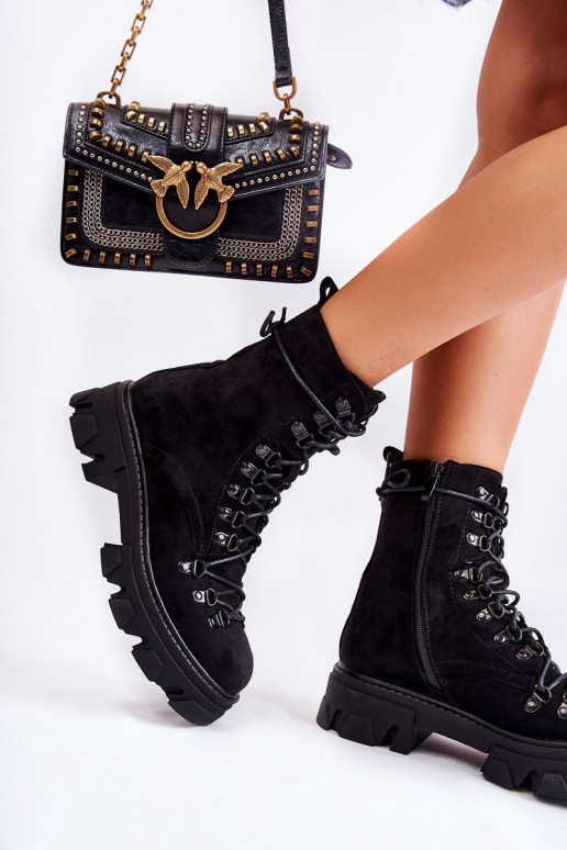 zateplené semišové masívne čižmy s ramienkami v čiernej farbe Pierre zateplené semišové masívne čižmy s ramienkami v čiernej farbe Pierre