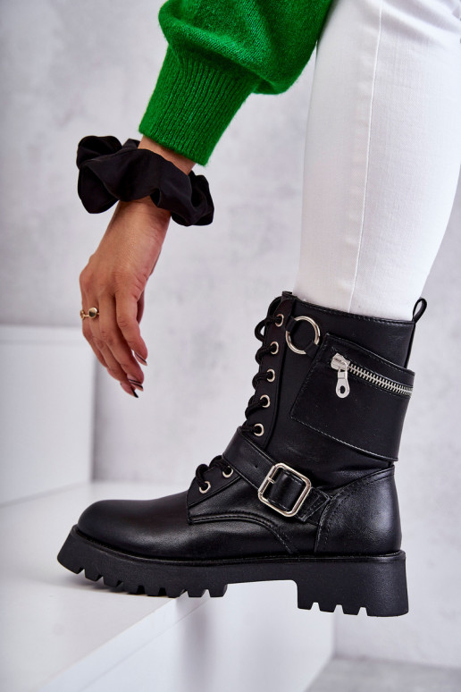 Čižmy na širokých podpätkoch v čiernej farbe Marlis