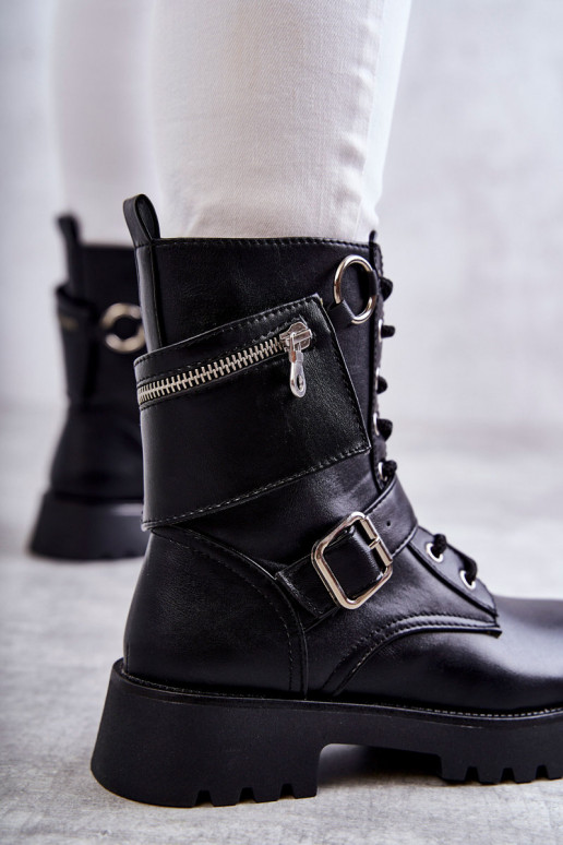 Čižmy na širokých podpätkoch v čiernej farbe Marlis