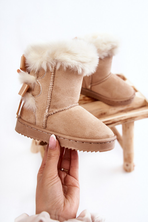 Teplé detské čižmy so stuhami snehule ivory Funky