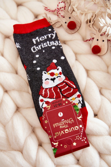 Detské ponožky "Merry Christmas" šedo-červenej farby