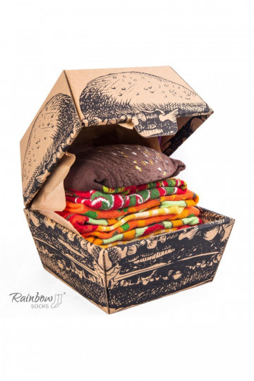 Farebné ponožky v krabičke Burger Vege 2 páry