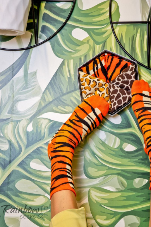 Farebné ponožky v krabičke s motívmi divých zvieratiek, 3 páry Farebné ponožky v krabičke s motívmi divých zvieratiek, 3 páry