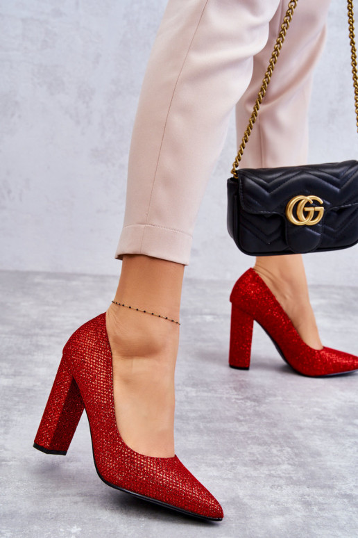 s leskom Topánky s podpätkami červenej farby Elmira s leskom Topánky s podpätkami červenej farby Elmira