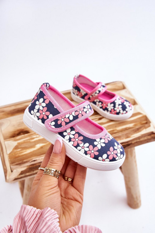 Detské balerínky s kvetinovými vzormi v modro-ružovej farbe Noah Detské balerínky s kvetinovými vzormi v modro-ružovej farbe Noah