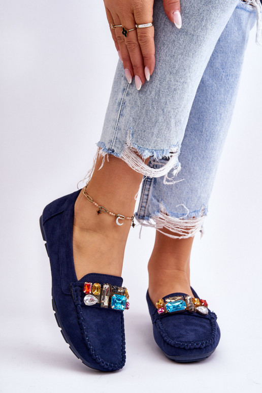 Elegantné semišové mokasíny s lesklými očkami v tmavomodrej farbe Lucille Elegantné semišové mokasíny s lesklými očkami v tmavomodrej farbe Lucille