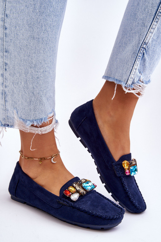 Elegantné semišové mokasíny s lesklými očkami v tmavomodrej farbe Lucille Elegantné semišové mokasíny s lesklými očkami v tmavomodrej farbe Lucille