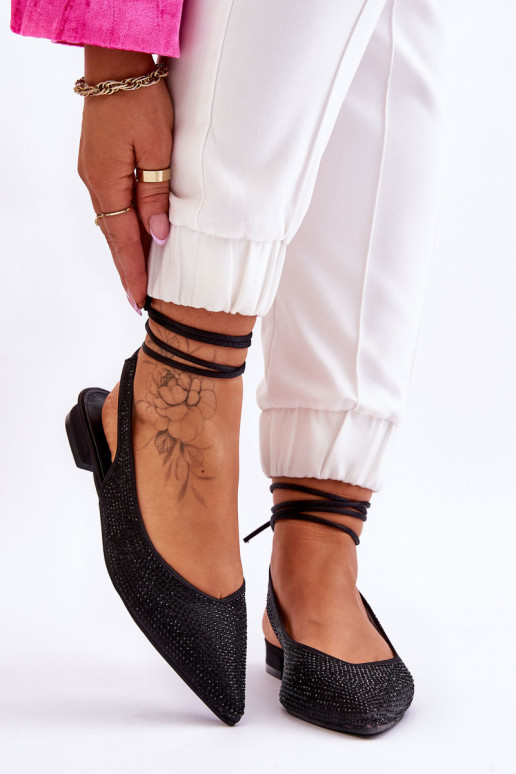 balerínky so stuhami a cvočkami v čiernej farbe Mavis