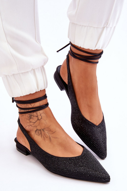 balerínky so stuhami a cvočkami v čiernej farbe Mavis