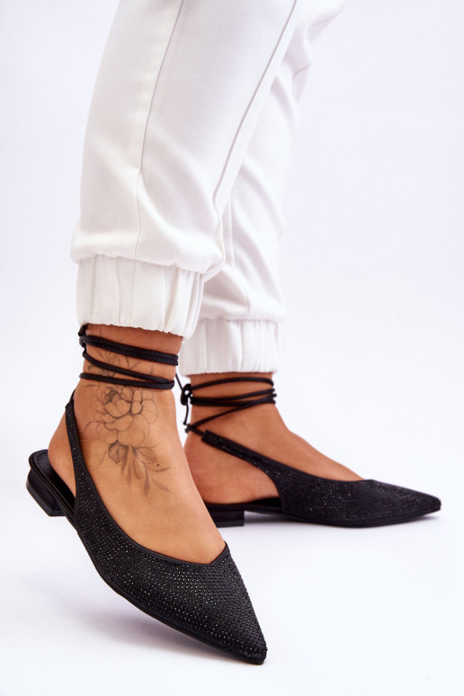 balerínky so stuhami a cvočkami v čiernej farbe Mavis