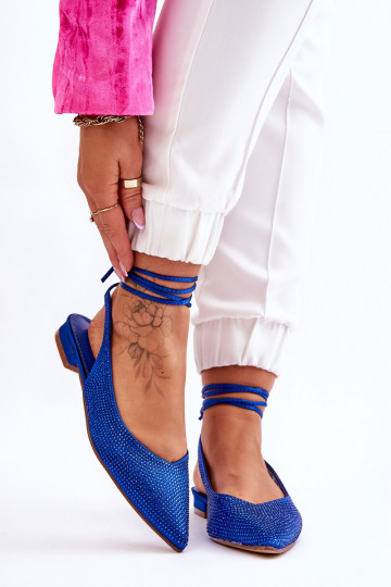 balerínky so stuhami a cvočkami v modrej farbe Mavis