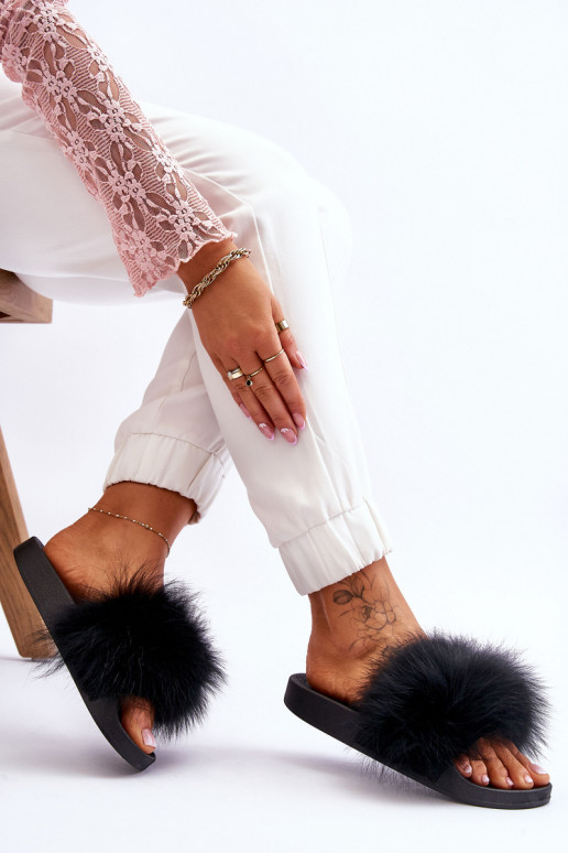 Štýlové gumené papuče s kožušinou čierna Lucrece Štýlové gumené papuče s kožušinou čierna Lucrece