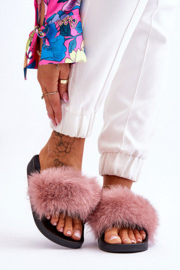 Štýlové gumené papuče s kožušinkou v ružovej farbe Lucrece