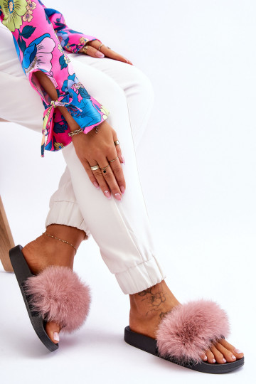 Štýlové gumené papuče s kožušinkou v ružovej farbe Lucrece 2