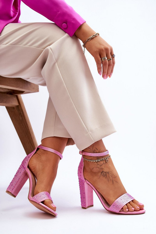 Elegantné sandále na vysokom opätku s trblietavými očkami v ružovej farbe Idealistic