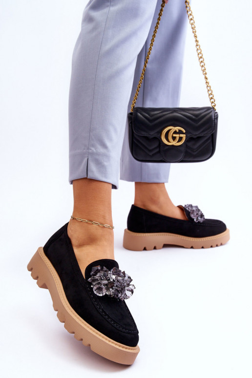 Semišové mokasíny s lesklými očkami v čiernej farbe Demeris Semišové mokasíny s lesklými očkami v čiernej farbe Demeris