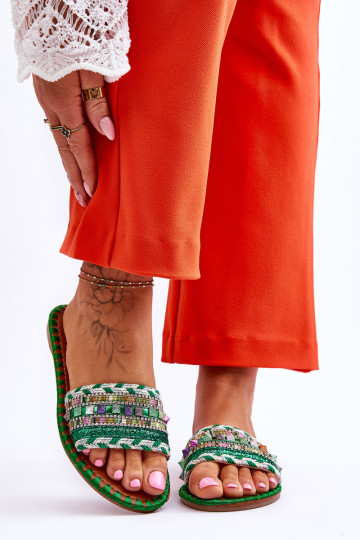 Zdobené papuče zelenej farby Bellisa 2