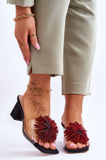 Priehľadné papuče s podpätkami S.Barski KV-AP658-1 čiernej farby