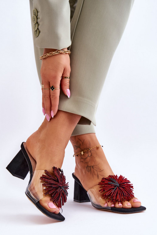 Priehľadné papuče s podpätkami S.Barski KV-AP658-1 čiernej farby