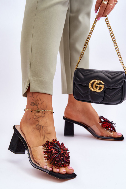 Priehľadné papuče s podpätkami S.Barski KV-AP658-1 čiernej farby