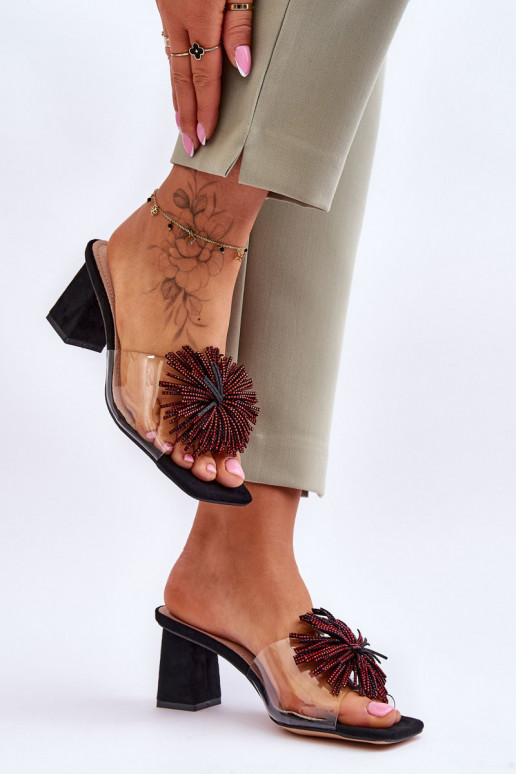 Priehľadné papuče s podpätkami S.Barski KV-AP658-1 čiernej farby