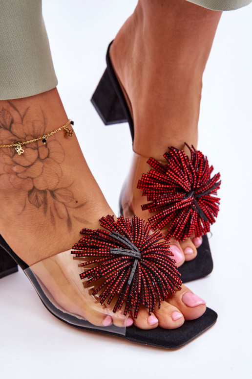 Priehľadné papuče s podpätkami S.Barski KV-AP658-1 čiernej farby