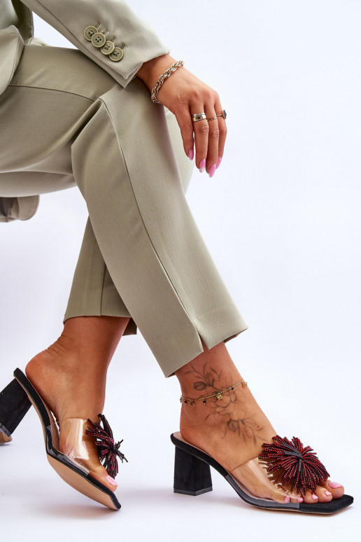 Priehľadné papuče s podpätkami S.Barski KV-AP658-1 čiernej farby