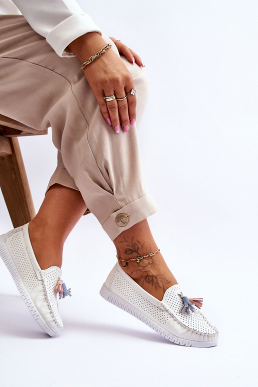 s prelamovanými prvkami Mokasíny v bielej farbe Lanzarot