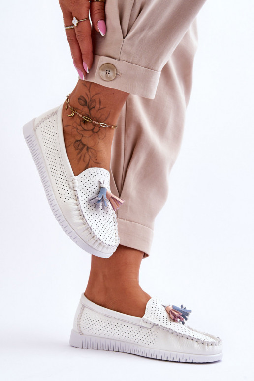 s prelamovanými prvkami Mokasíny v bielej farbe Lanzarot